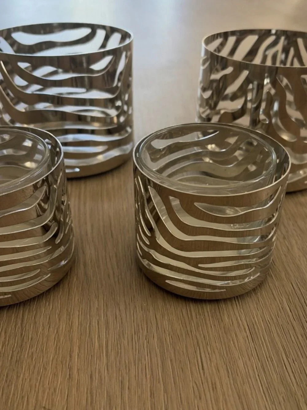 Slatkin Co Bath Body Works Zebra Stripes Silver Candle Holder Rare Set Of 4